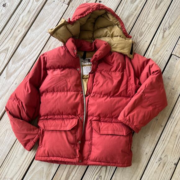 Vintage North Face down puffer orange rust red M 70s brown tag